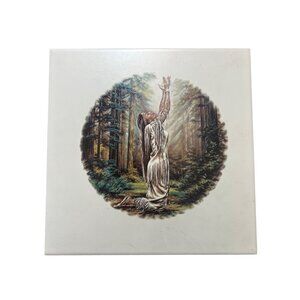 Native American Inspired Ceramic Tile Art Forest Scene Prayerful Kneeling Woman